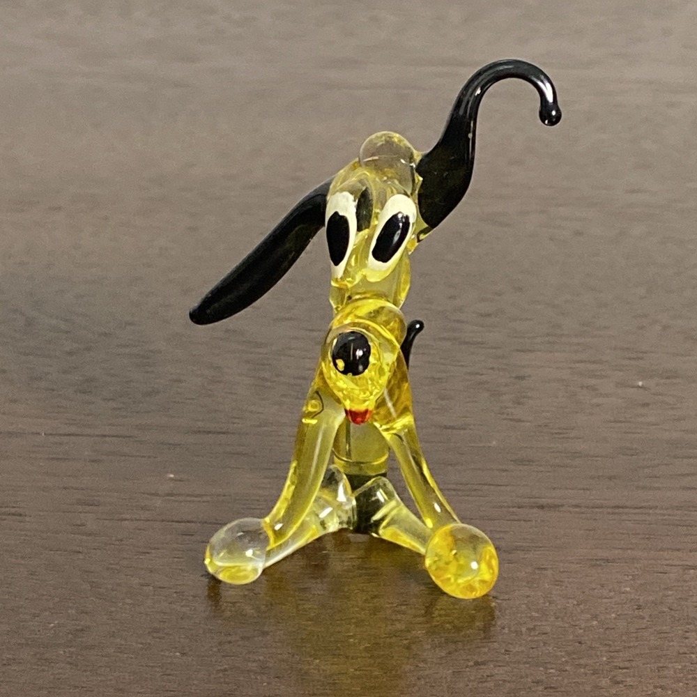 Vintage Disneyland Hand Blown Art Glass Pluto 2.5" Dog Miniature Figurine Disney